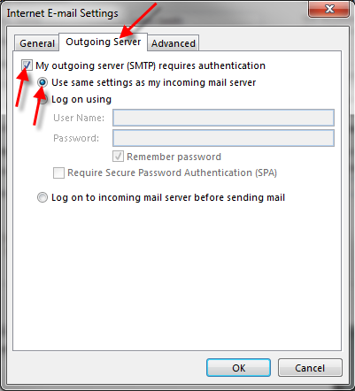 SMTP settings in Outlook 2013